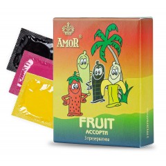 Ароматизированные презервативы AMOR Fruit  Яркая линия  - 3 шт.