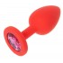 Красная силиконовая анальная пробка с лиловым кристаллом - 7,3 см.