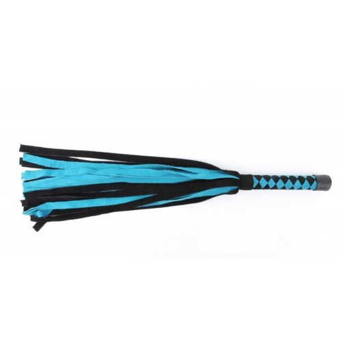 Черно-голубая замшевая плеть с ромбами на ручке - 60 см.