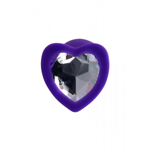 Фиолетовая анальная втулка с прозрачным стразом-сердечком - 7 см.