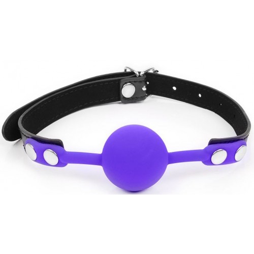 Фиолетовый кляп-шарик с черным ремешком