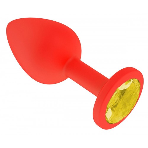Красная анальная втулка с желтым кристаллом - 7,3 см.