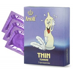 Супертонкие презервативы AMOR Thin  Яркая линия  - 3 шт.
